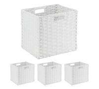 Relaxdays Cestas Almacenaje, Set 4, Cajas Organizadoras Plegables, Diseño Trenzado, 31x32x30cm, Ropa, Plástico, Blanco, Hierro