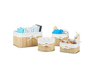 Relaxdays Cestas de Almacenaje de Bambú, Set de 4, Caja para Estantería y Armario, Cestitas Baño, 4 Tamaños, Natural
