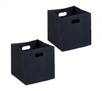 Relaxdays Cestas de Almacenaje de Fieltro en Set de 2, Cajas Plegables para Estantería, 30x30x30cm, Asas, Negro