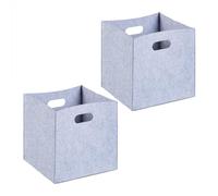 Relaxdays Cestas de Almacenaje de Fieltro en Set de 2, Cajas Plegables para Estantería, 30x30x30cm, Asas, Gris