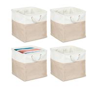 Relaxdays Cestas de almacenaje lino set 4 beige,blanco