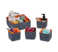 Relaxdays Cestas de Almacenaje para Cómodas, Set de 5 Cajas para Armarios, Estantes, Fieltro, 2 Tamaños, Gris y Naranja
