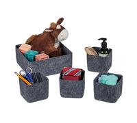 Relaxdays Cestas de Almacenaje para Organizar Cajones, Set de 5 Cajas para Armarios, Estantes, Fieltro, 2 Tamaños, Gris
