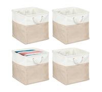 Relaxdays Cestas de Almacenaje, Set 4, Lino, con Asas, Ropa, Juguetes, 33x33x33 cm, Cestitas Estantería, Blanco, Hierro, Algodón, Beige, 33 x 33 x 33 cm