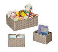Relaxdays Cestas de Almacenaje Tejidas de Cuerda de Papel, Set de 3, 2 Tamaños, para Baño, Armario y Estantería, Gris, 14 x 35 x 24.5 cm