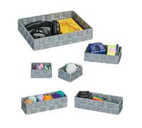 Relaxdays Cestas de Almacenaje Tejidas en Set de 6, 4 Tamaños, Plástico, Estructura Metálica, para Baño y Hogar, Gris, 6 x 32 x 24 cm
