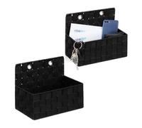 Relaxdays Cesta Organizadora Colgante, Set de 2, Efecto Trenzado, Baño, Pasillo, Cestita Pared, 20 x 25 x 16,5 cm, Negro
