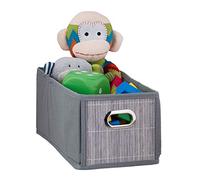 Relaxdays Cesto Almacenaje Bambú, Cesta Baño Rectangular, Cesta Angosta Estantería, 14 x 15 x 31 cm, Plegable, Gris