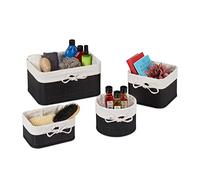 Relaxdays Cesto Almacenaje Set, Kit de 4 Bambú, Caja Almacenamiento Estantería y Armario, Baño, 4, Negro y Crema, Tablero de Fibras, 6 Tamaños