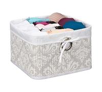 Relaxdays Cesto Almacenamiento Bambú Estampado, Funda Tela, Baño, 20x31x31 cm, Cesta Plegable, Cuadrado, Gris y Blanco