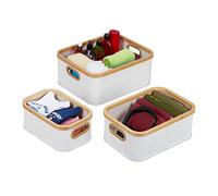 Relaxdays Cesto Almacenamiento de Bambú, Set de 3, Cestas Baño con Asas, 3 Tamaños, Organizadores, Blanco y Natural