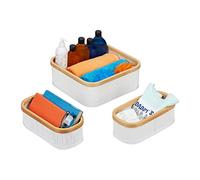 Relaxdays Cesto almacenamiento en set de 3 blanco,crema