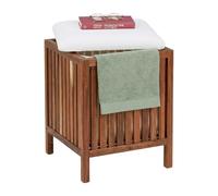 Relaxdays cesto con asiento y almacenaje para baño, marrón/blanco