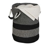 Relaxdays Almacenamiento Algodón, 40 x 43 x 33 cm, Canasto Ropa con Asas, Cesta Boho Trenzada, Antracita/Negro