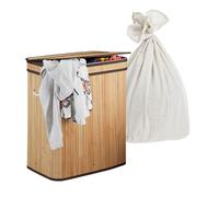 Relaxdays Cesto de Ropa Sucia Plegable en bambú con Tapa, 100 L, clasificador, 60 x 52 x 32 cm
