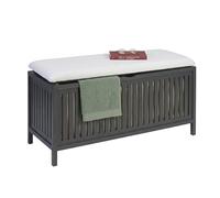 Relaxdays cesto de Ropa con Asiento, Nogal, Tapa Acolchada, 50 x 100 x 38 cm, Taburete baño con almacenaje, Gris/Blanco