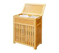 Relaxdays Cesto de ropa con tapa, 80 l, bambú y MDF, natural | diseño de lamas, 62,5x50,5x28 cm
