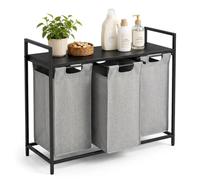 Relaxdays Cesto de ropa sucia con estante, 73 x 92,5 x 33 cm | 3 cestas extraíbles de 40 l, tela, negro/gris