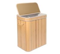 Relaxdays Cesto de Ropa Sucia con Tapa, bambú, 100 L, 2 Compartimentos, 63 x 52 x 32 cm, Natural