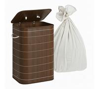 Relaxdays cesto de Ropa Sucia con Tapa, bambú, Plegable 80 l, 60x40x30 cm, marrón Oscuro