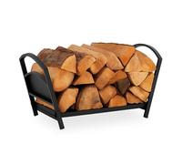 Relaxdays Cesto Leñero, de Metal, Soporte para Leña Plegable, 33x66x30,5 cm, Estante para Troncos, para Interior, Negro, Acero