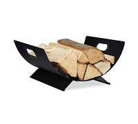 Relaxdays Cesto Leñero Metal Interior, Soporte Almacenar Leña 18,5 x 40,5 x 33 cm, Bandeja Secar Tronco Leña, Negro