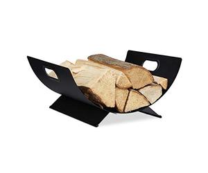 Relaxdays Cesto Leñero Metal Interior, Soporte Almacenar Leña 18,5 x 40,5 x 33 cm, Bandeja Secar Tronco Leña, Negro