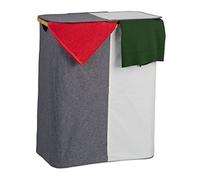 Relaxdays Cesto Organizador Ropa Sucia 110 l con Tapa, Fácil Transportar, Bambú, Poliéster, 65.5x54x33,5cm, Gris/Blanco