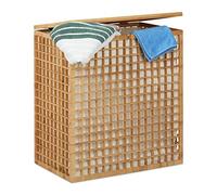 Relaxdays Cesto para Colada Doble de 96L, Bambú, Beige, 62 x 56 x 35 cm