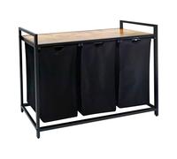 Relaxdays Cesto para la colada con 3 bolsas para la colada, 150 L, aspecto de madera, 73,5 x 109,5 x 33 cm, color negro y natural