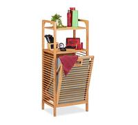 Relaxdays Cesto para la Ropa Sucia, Caja Plegable de Tela, Estantería de bambú, 95x40x30 cm, Marrón/Gris