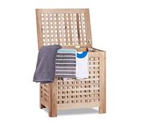 Relaxdays, 55,5 x 52,5 x 39,5 cm, Marrón Cesto para la Ropa Sucia, con Tapa, Saco extraíble, 70L, Tablero de Fibras