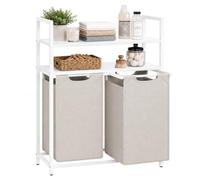 Relaxdays cesto para ropa con 2 cestas extraíbles de 46 L, 93 x 73 x 33 cm | 2 baldas, tela, blanco/beige
