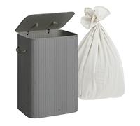 Relaxdays cesto para ropa con tapa, bambú, 80 l, plegable, gris | (alto x ancho x fondo): 60 x 40 x 30 cm