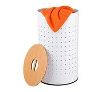Relaxdays, cesto para ropa con tapa, metal, 50 l, Al x D: 57 x 35 cm, con agujeros, blanco/natural