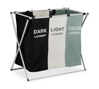 Relaxdays Cesto para Ropa Sucia, 3 Compartimentos, 105 L, 60 x 65 x 36,5 cm, Asa, Canasto Colada Plegable, Multicolor, Poliéster, Aluminio, Plástico