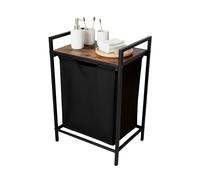 Relaxdays Cesto para ropa sucia con estante, 72 x 50 x 33 cm, con asas, bolsa extraíble 65 L, negro/marrón