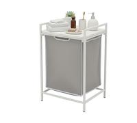 Relaxdays Cesto para ropa sucia con estante y bolsa extraíble, HBT: 72 x 50 x 33 cm, 65 l, blanco/gris