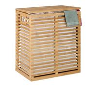 Relaxdays Cesto para Ropa Sucia con Tapa, 2 Bolsas Extraíbles de 44 L, 61 x 53 x 35 cm, Canasto de Bambú, Natural/Beige