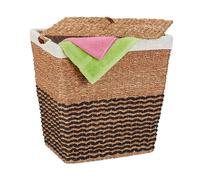 Relaxdays Cesto para Ropa Sucia con Tapa, Hierba Marina, Rectangular, Bolsa Algodón, 87 L, 50x50x40 cm, Natural y Beige, Hierro