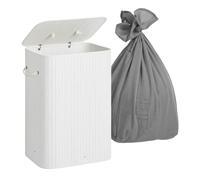 Relaxdays Cesta para Ropa con Tapa y 2 Compartimentos en bambú, Plegable, 105 L, 63×52×32 cm, Blanco