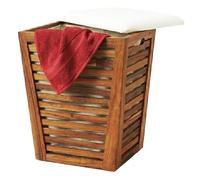 Relaxdays Cesto ropa con asiento, banco de baño con almacén marrón/blanco