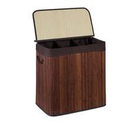 Relaxdays Cesto Ropa Sucia, 3 Compartimentos, con Tapa, Cesta Colada Rectangular, 62 x 62,5 x 42,5 cm, Bambú, Marrón