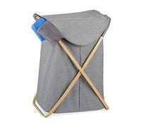 Relaxdays Cesto Ropa Sucia 58 Litros, Bambú y Tela, Canasto Colada con Tapa, Plegable, 62,5 x 43 x 42 cm, Gris y Natural