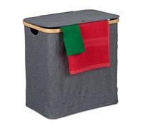 Relaxdays Cesto Ropa Sucia 60 l con Tapa, Bambú y Poliéster Respirable, Fácil de Transportar, 45x45x30cm, Gris y Natural