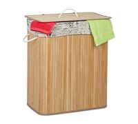 Relaxdays Cesto Ropa Sucia Bambú, 2 Compartimentos, Cesta Colada con Tapa, 64 x 55 x 34,5 cm, Saco Extraíble, Natural