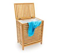 Relaxdays Cesto Ropa Sucia Bambú, 60x50,5x35,5cm, Cesta Bolsa Tela Extraíble, 100 l, Almacenaje Juguetes, Marrón Natural