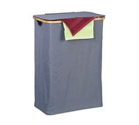 Relaxdays Cesto Ropa Sucia Bambú y Poliéster con Tapa, 105 l, Cubo Lavandería, Plegable, Transportable, Gris y Natural