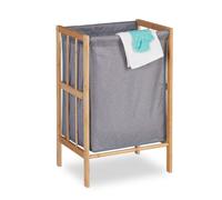 Relaxdays Cesto para la Ropa Sucia 30 L, Cubo Lavandería Abierto, 60 x 39 x 30 cm, Bambú y Poliéster, Gris y Natural