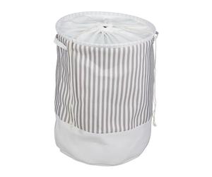 Relaxdays Cesto Ropa Sucia con Cordón, 60 L, Plegable, Portátil, Tela, Organizador Lavandería, 56 x 42,5 cm, Blanco/Gris
